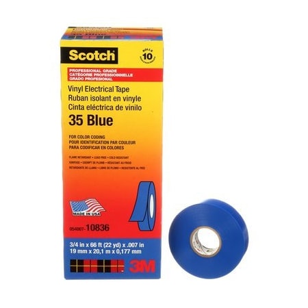 3M Scotch Vinyl Color Coding Electrical Tape 35, 3/4 In X 66 Ft, Blue,  35-3/4X66FT-BL